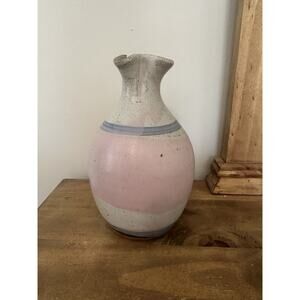 Vintage Pink Art Potter Vase. Handmade. Signed Shaw 9.5”T